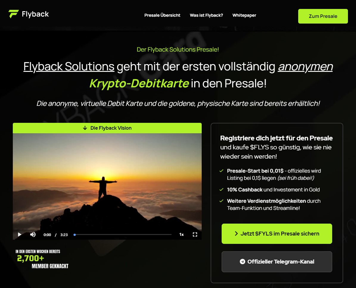 Flyback Solutions geht mit der ersten vollständig anonymen Krypto-Debitkarte in den Presale!